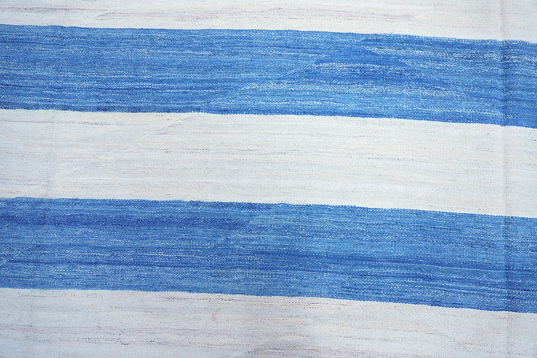 12'x16' Large Blue and White Strip Ariana Kilim Rug
