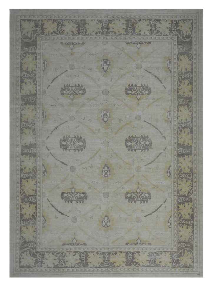 12'x17' Afghan Hand-Knotted Floral Transitional Rug | European Design