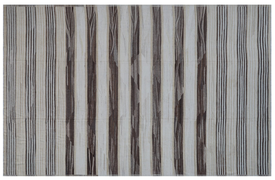 12'x17' Organic Striped Ariana Handwoven Kilim - Natural Earth Tones