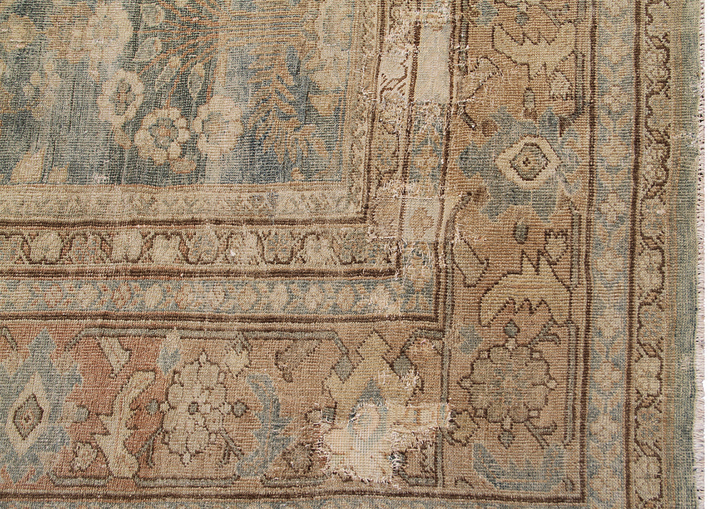 Antique Persian Mahal Rug | Blue Distressed Large Rug