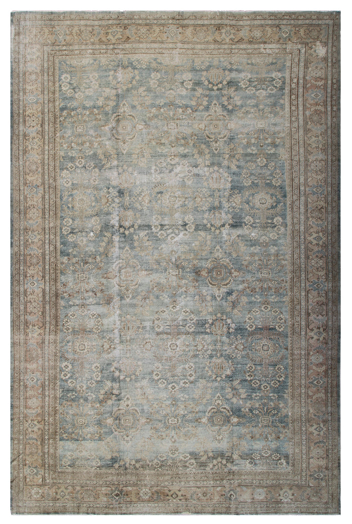 Antique Persian Mahal Rug | Blue Distressed Large Rug