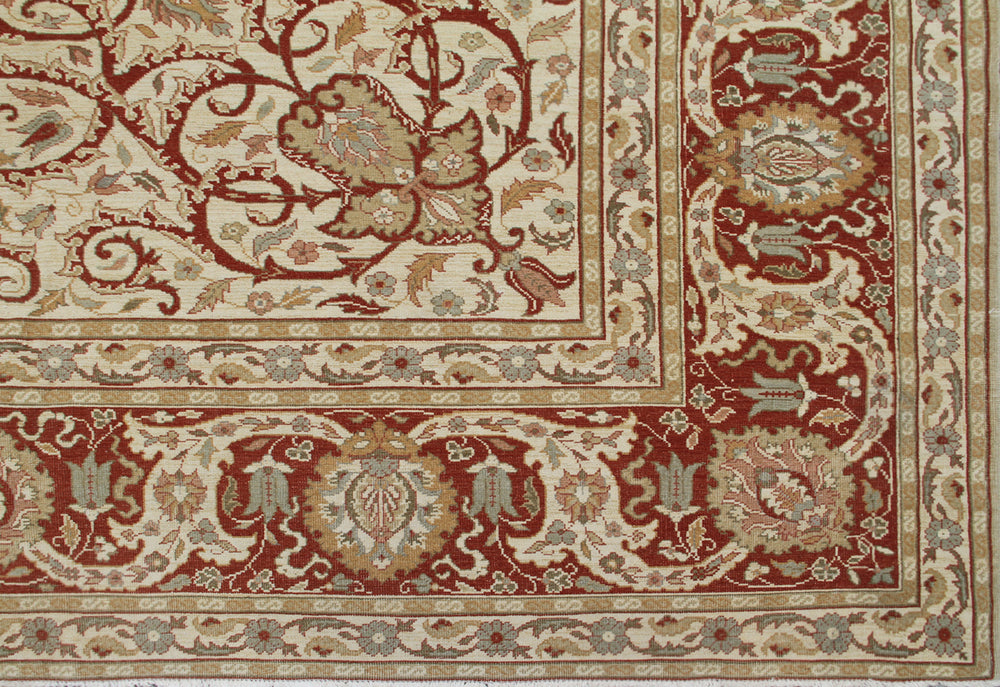 18.04 x 12.02 Grand palace size Egyptian hand-knotted area rug featuring an intricate floral motif in deep green and terracotta.