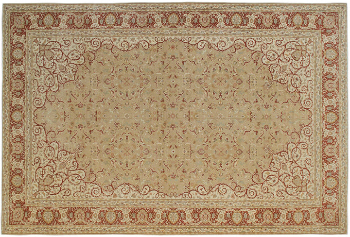 18.04 x 12.02 Grand palace size Egyptian hand-knotted area rug featuring an intricate floral motif in deep green and terracotta.