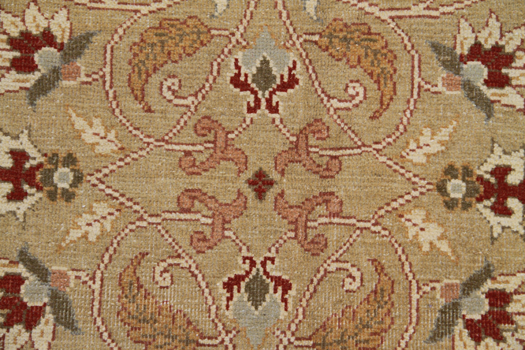 18.04 x 12.02 Grand palace size Egyptian hand-knotted area rug featuring an intricate floral motif in deep green and terracotta.