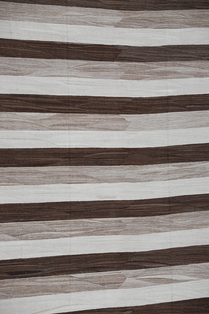 12'x18' Large Afghan Kilim | Ariana Striped Brown Ivory Tan Kilim
