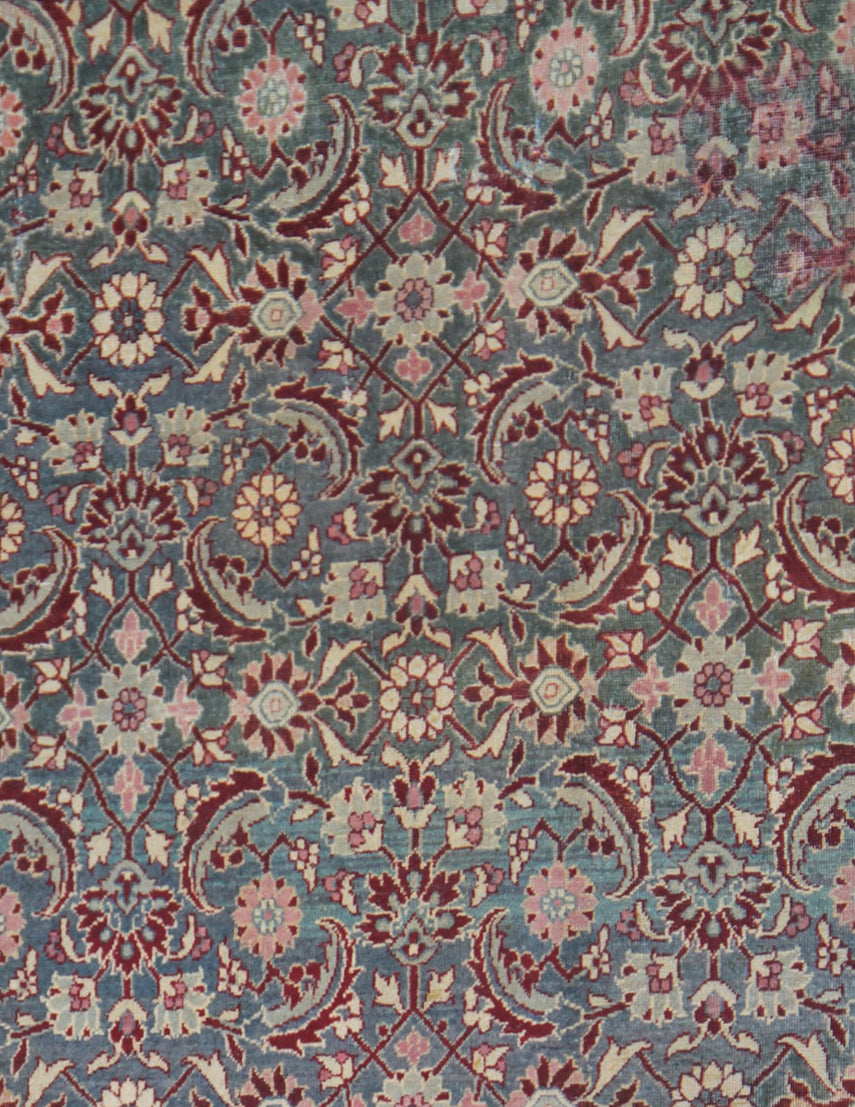 12'x18' Large Wool Area Rug | Antique Agra Rug | Teal & Burgundy