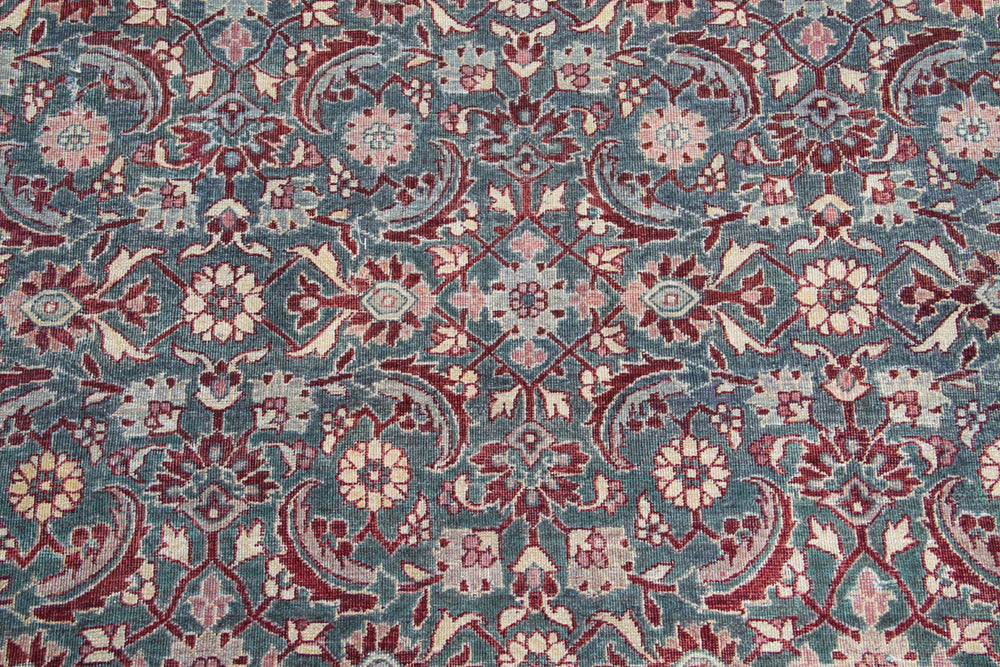 12'x18' Large Wool Area Rug | Antique Agra Rug | Teal & Burgundy