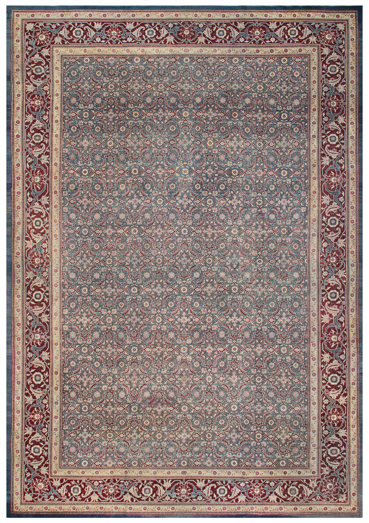 12'x18' Large Wool Area Rug | Antique Agra Rug | Teal & Burgundy