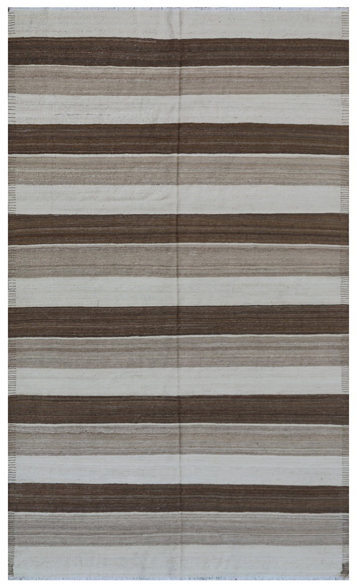 5'7"x9'6" Earth Tone Wide Stripe Ariana Kilim