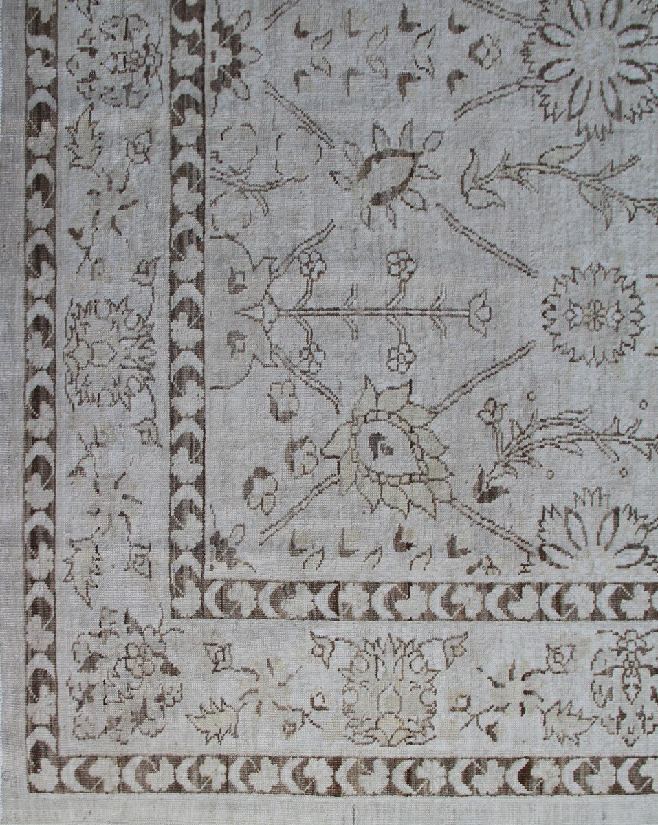6'x9' Ariana Tabriz Design Ivory Brown Traditional Hand Knotted Wool Medium Rug