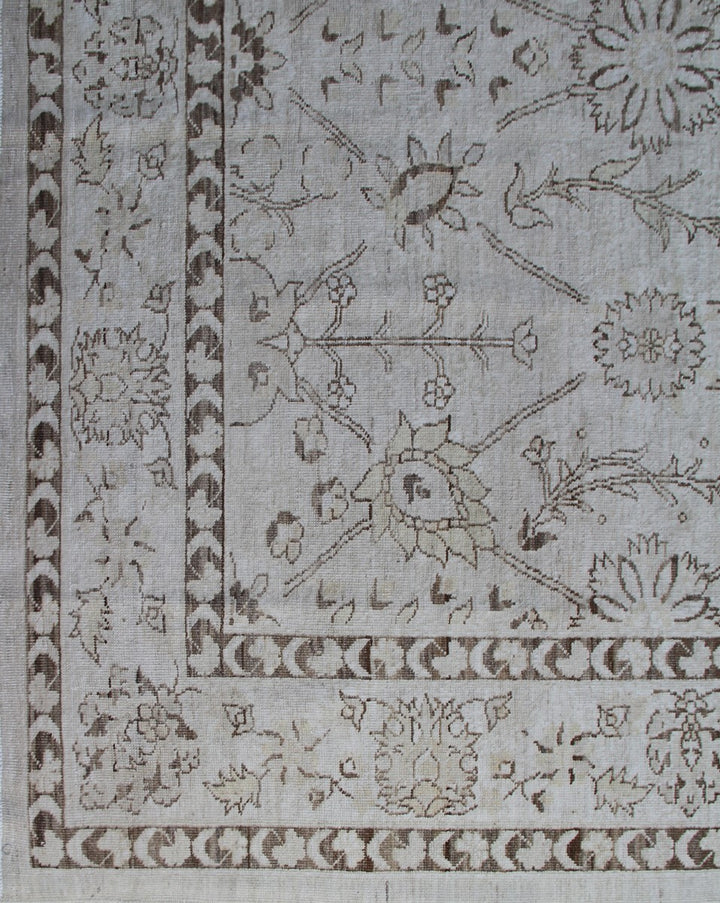 6'x9' Ariana Tabriz Design Ivory Brown Traditional Hand Knotted Wool Medium Rug