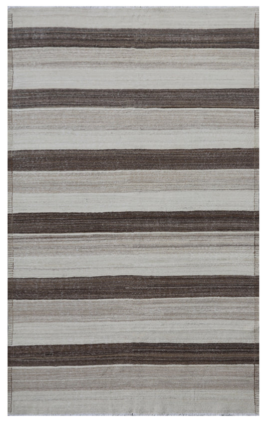6'x9' Contemporary Striped Brown Beige Cream Ariana Kilim