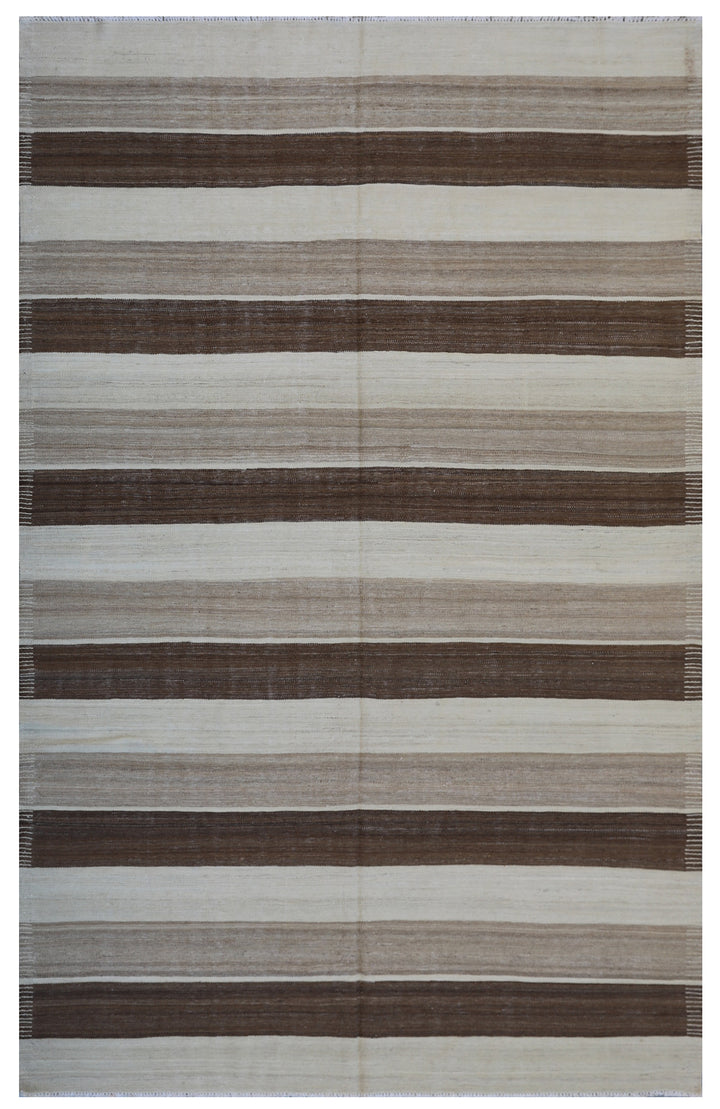 6'x9' Ariana Striped Brown Beige Cream Kilim