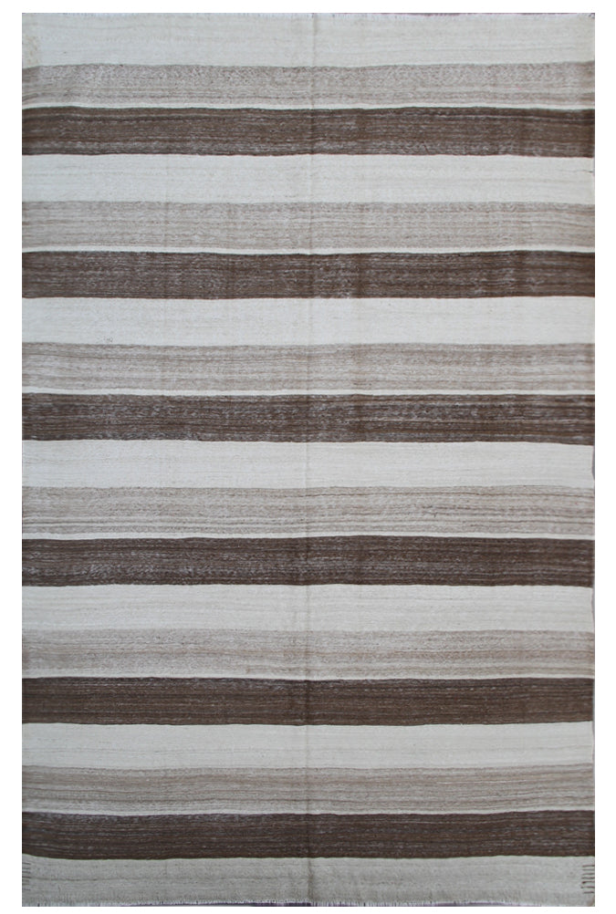 6'x9' Ariana Modern Brown Beige Cream Striped Kilim