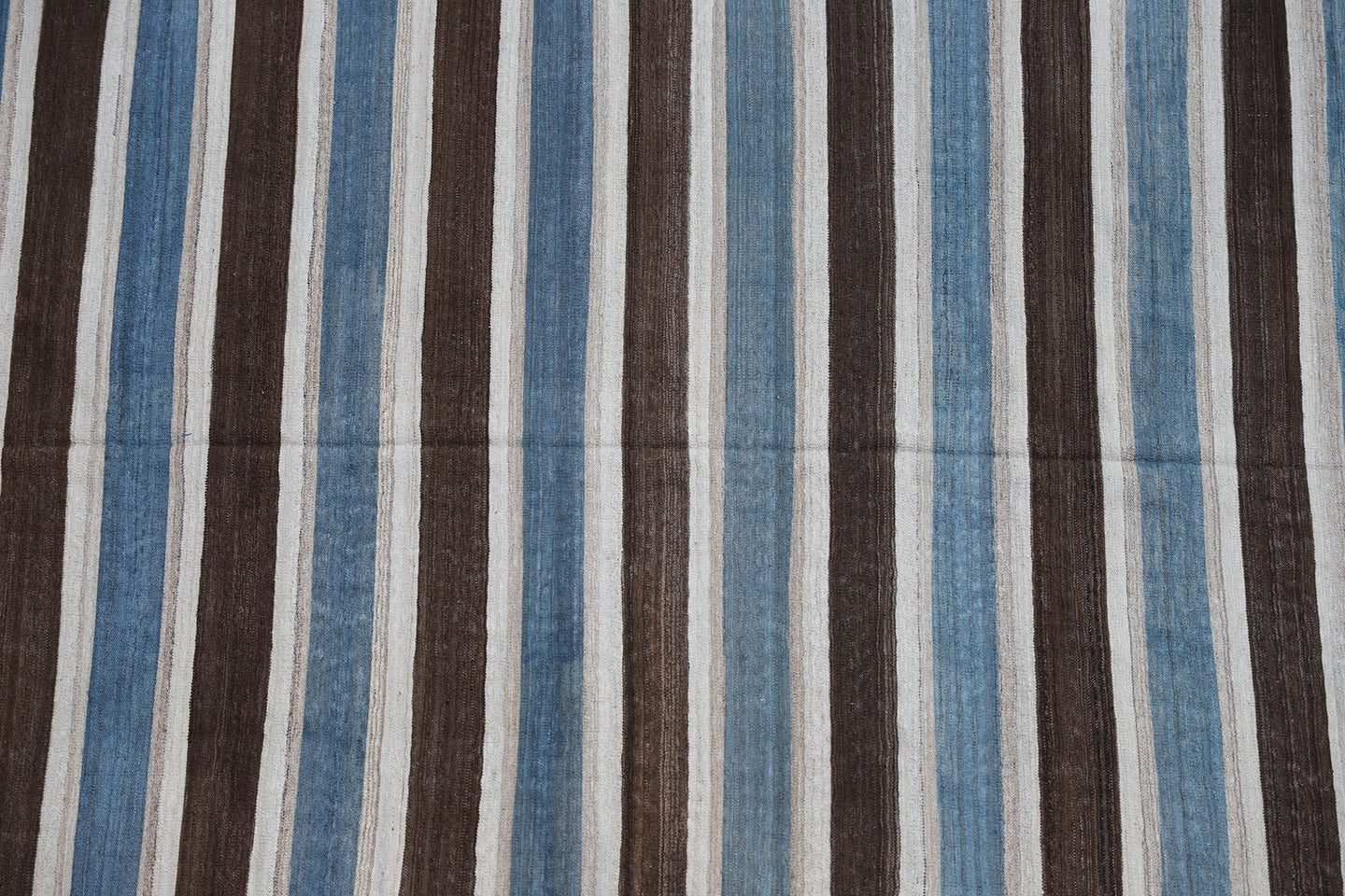 9.08 x  5.07 Blue Brown White Stripe Design Ariana Kilim Rug