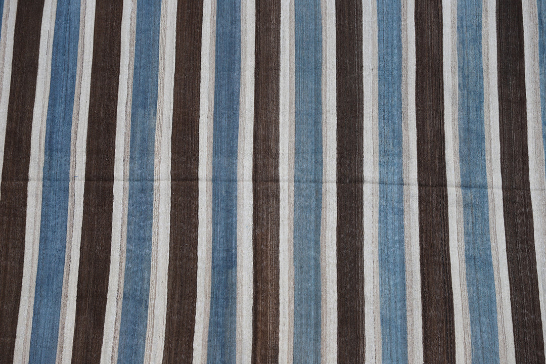 6'x10' Blue Brown White Stripe Design Ariana Kilim Rug