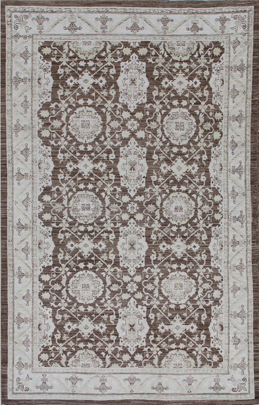 6'x9' Ariana Traditional Wool Warm Tone Brown Ivory Area Rug