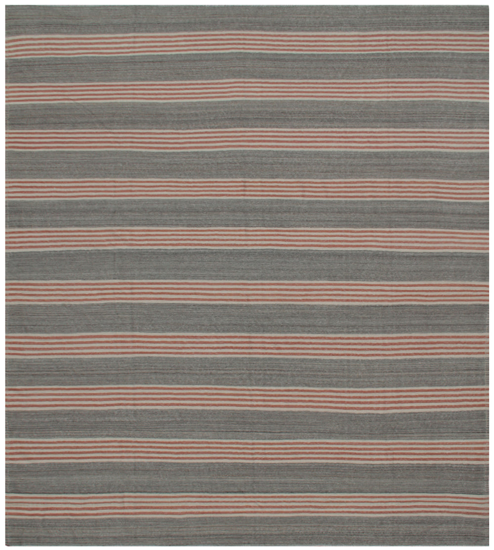 13'x16' Large Ariana Brown with Orange Stripes Kilim