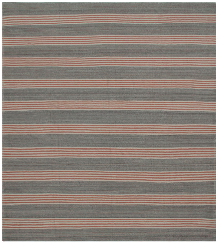 13'x16' Large Ariana Brown with Orange Stripes Kilim