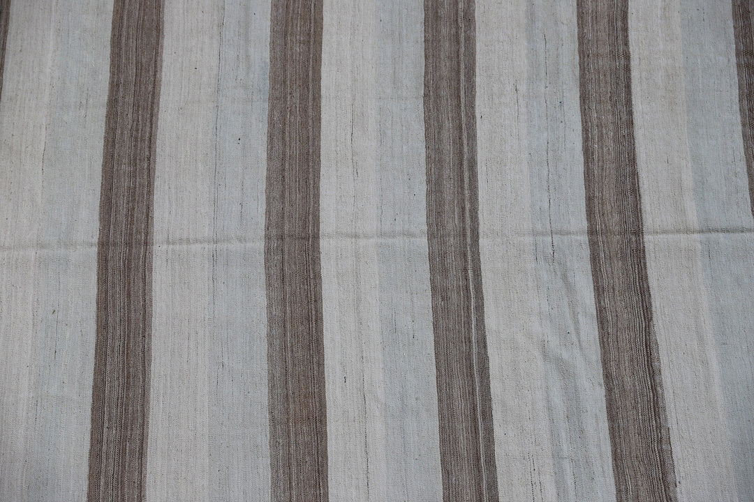 9'x12' Ariana Striped Blue Brown Ivory Hand-knotted Kilim