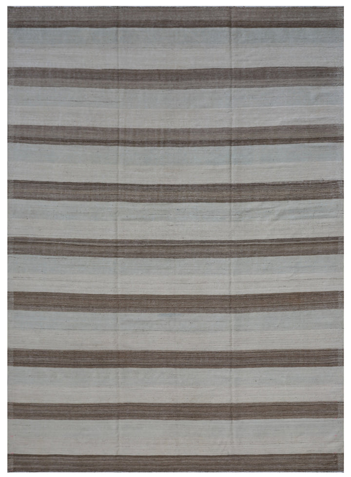 9'x12' Ariana Striped Blue Brown Ivory Hand-knotted Kilim