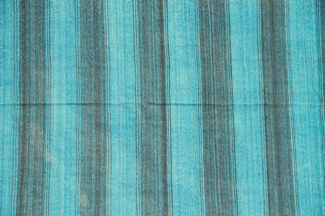 5'x13' Turquoise Blue Striped Overdyed Ariana Kilim Runner Rug