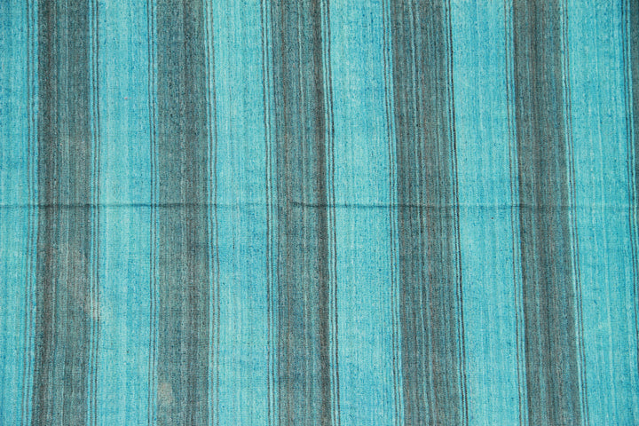 5'x13' Turquoise Blue Striped Overdyed Ariana Kilim Runner Rug