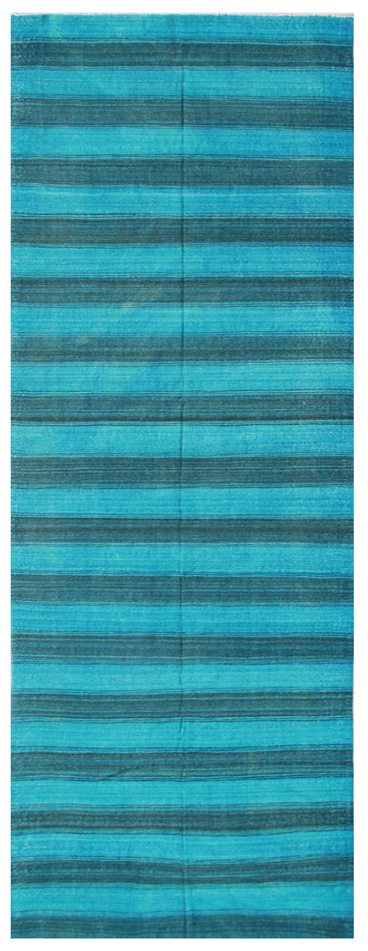 5'x13' Turquoise Blue Striped Overdyed Ariana Kilim Runner Rug