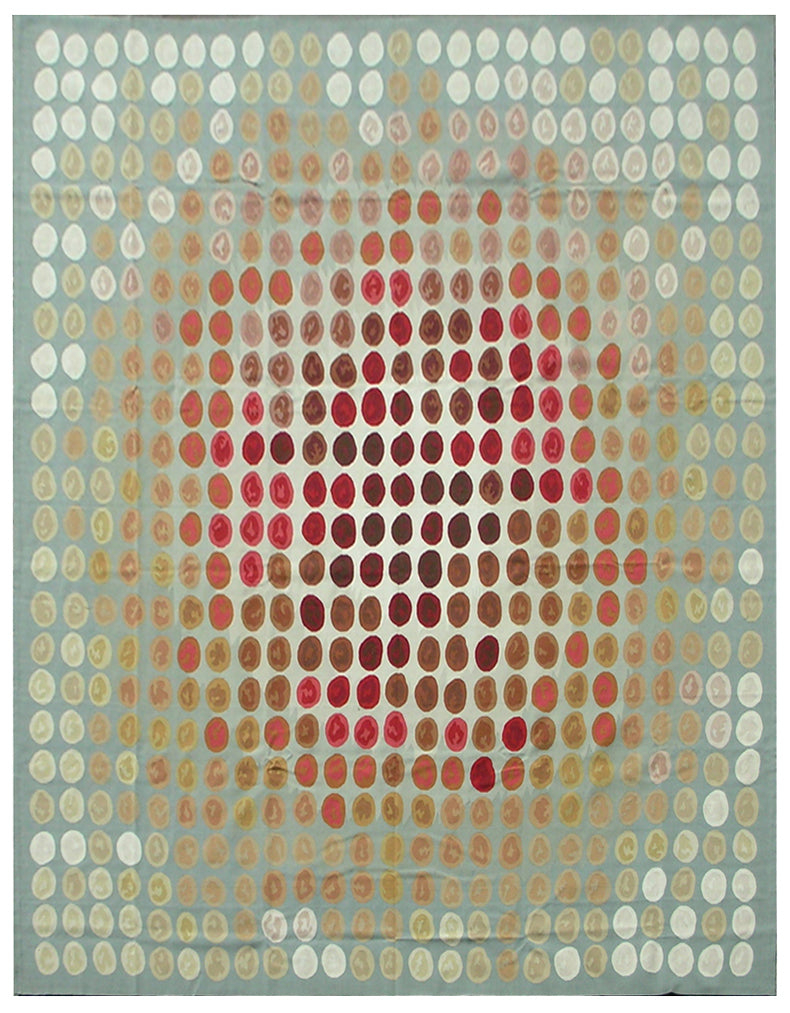 6x9 Aqua Gold Red Ariana Modern Aubusson Rug and Tapestry