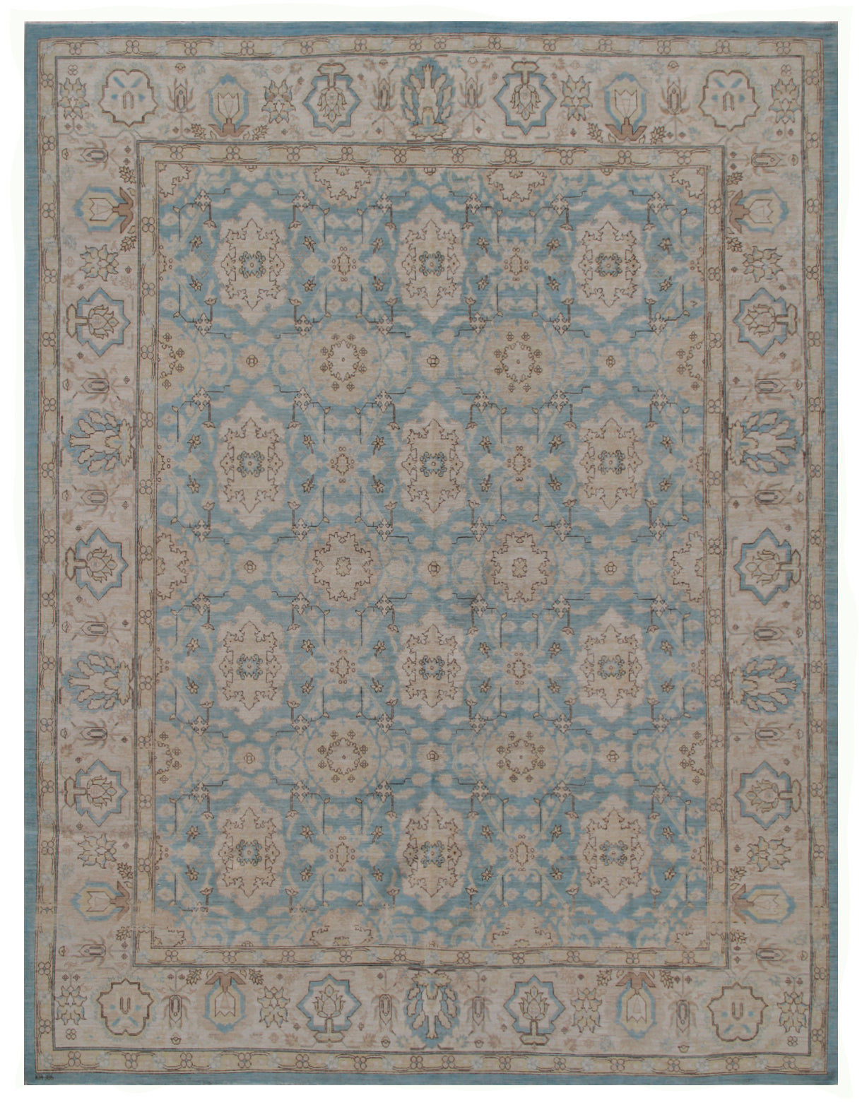 9.10 x  8.00 Blue Agra Design Fine Quality Hand-Knotted Ariana Traditional Rug