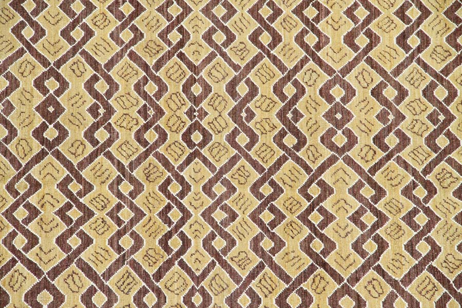 6'x9' Ariana Modern Geometric Yellow and Brown Hand Knotted Wool Rug