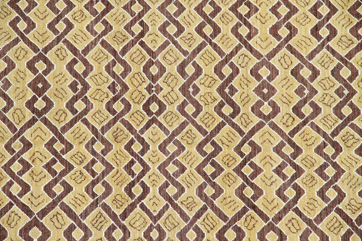 6'x9' Ariana Modern Geometric Yellow and Brown Hand Knotted Wool Rug