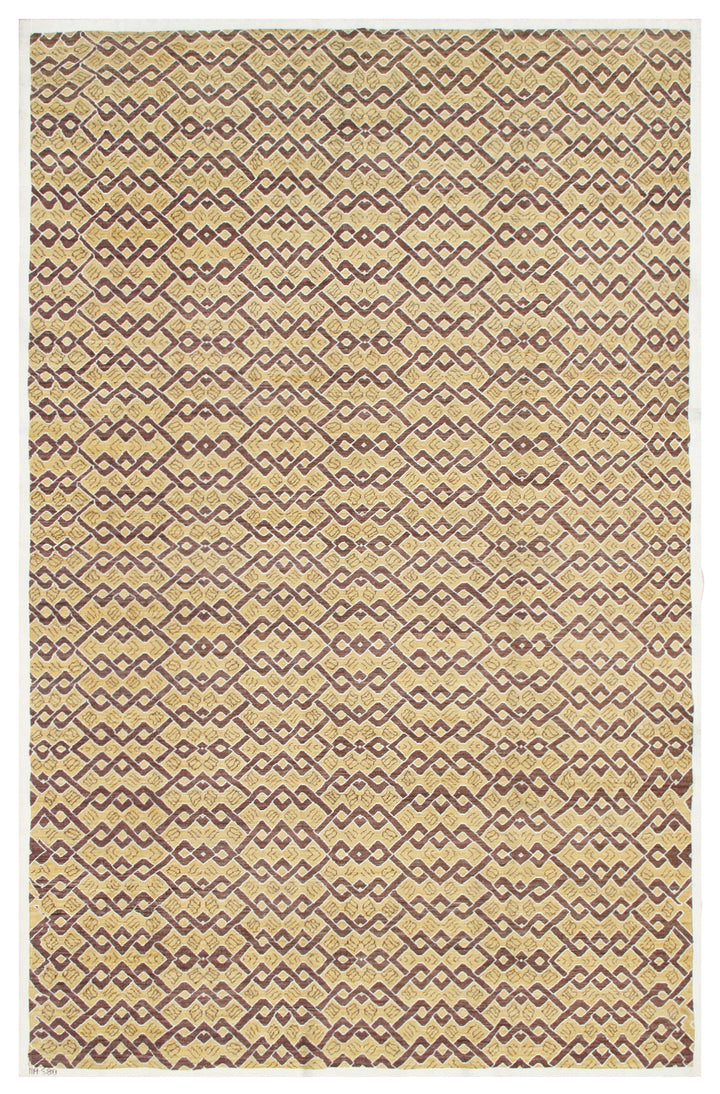 6'x9' Ariana Modern Geometric Yellow and Brown Hand Knotted Wool Rug