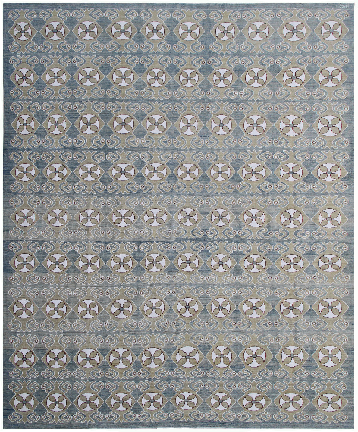 10'x8'Blue and White Contemporary Wool and Cotton Ariana Transitional Area Rug