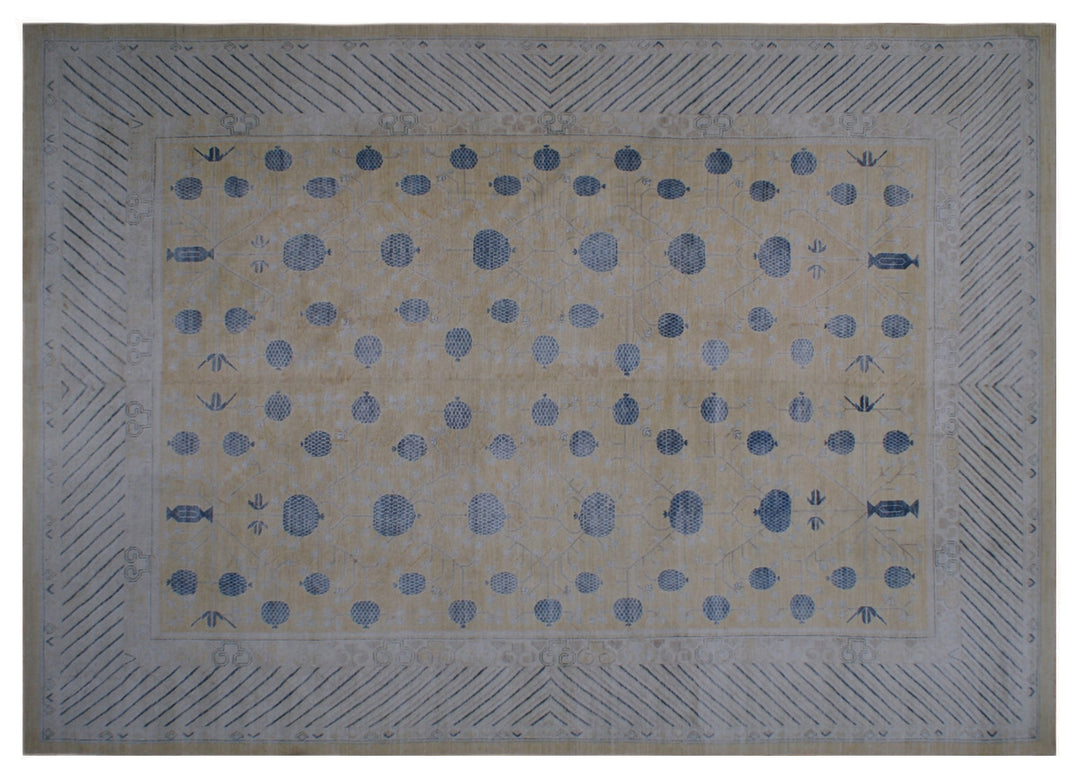 Large 14x19 handmade Samarkand Khotan design wool rug in subtle enchanting colors by Ariana Rugs West Hollywood