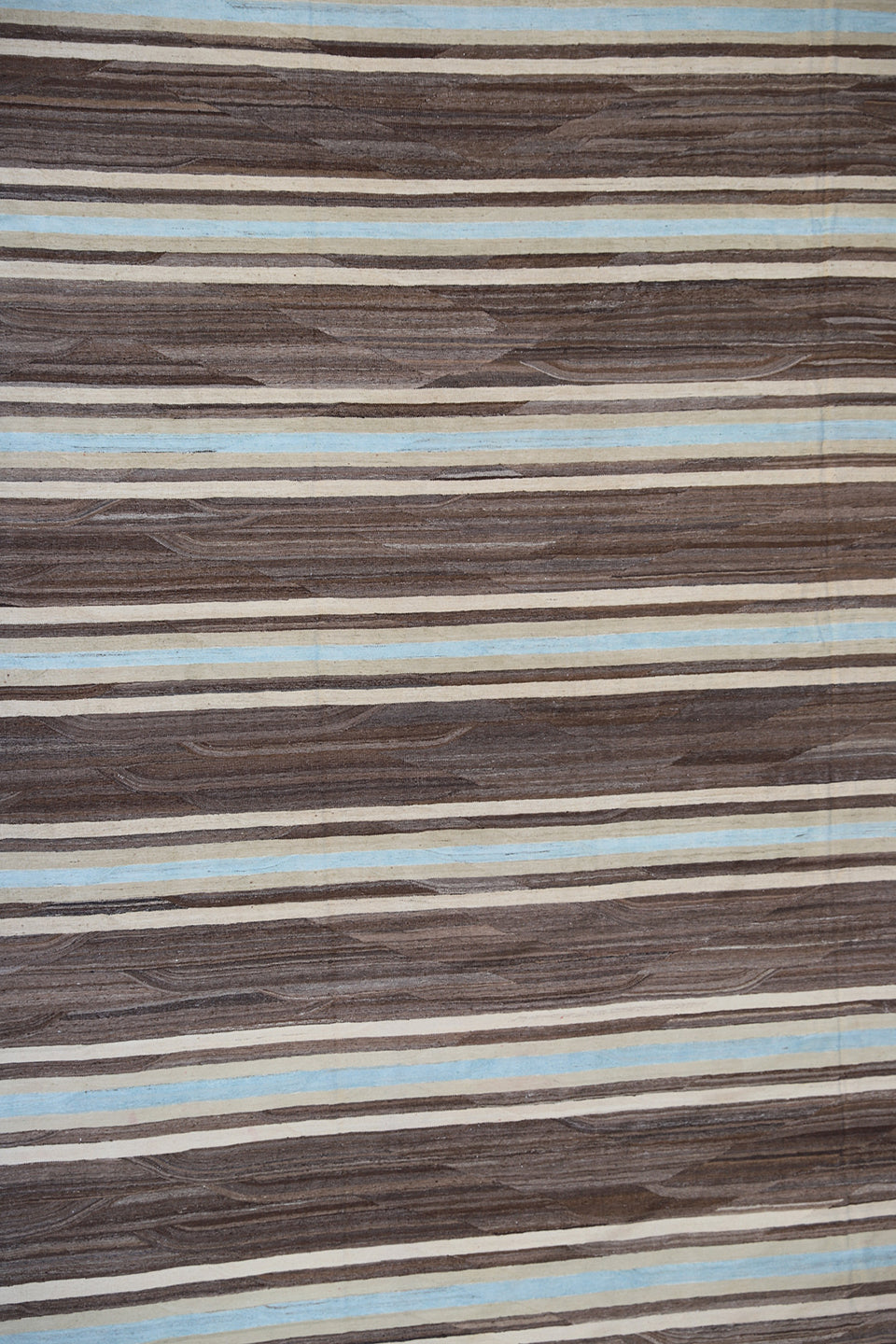 14'x20' Afghan Kilim | Blue Brown Stripe | Contemporary Large Kilim Rug