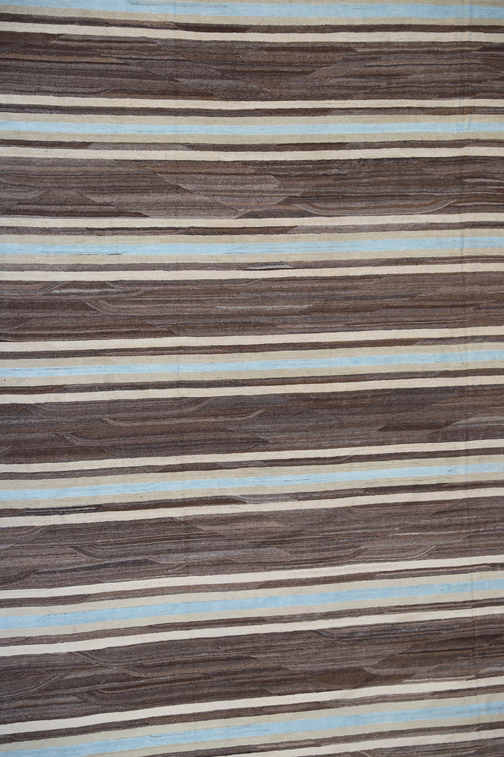 14'x20' Afghan Kilim | Blue Brown Stripe | Contemporary Large Kilim Rug
