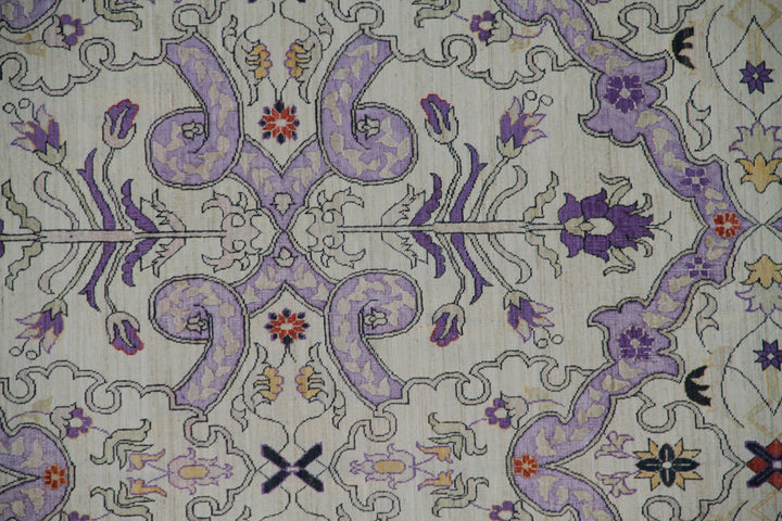 14'x20' Ivory & Purple Afghan Polonaise Rug – Fine Wool & Silk | Ariana Rugs
