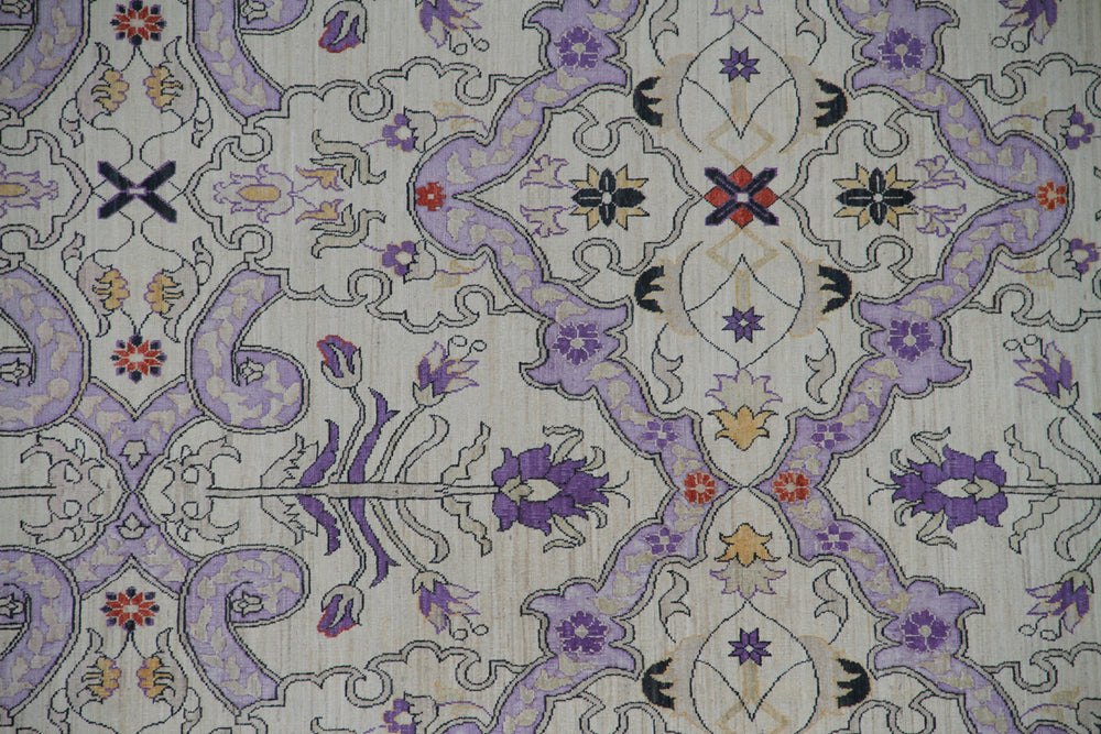 14'x20' Ivory & Purple Afghan Polonaise Rug – Fine Wool & Silk | Ariana Rugs