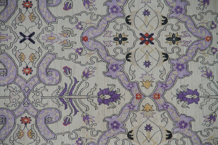 14'x20' Ivory & Purple Afghan Polonaise Rug – Fine Wool & Silk | Ariana Rugs
