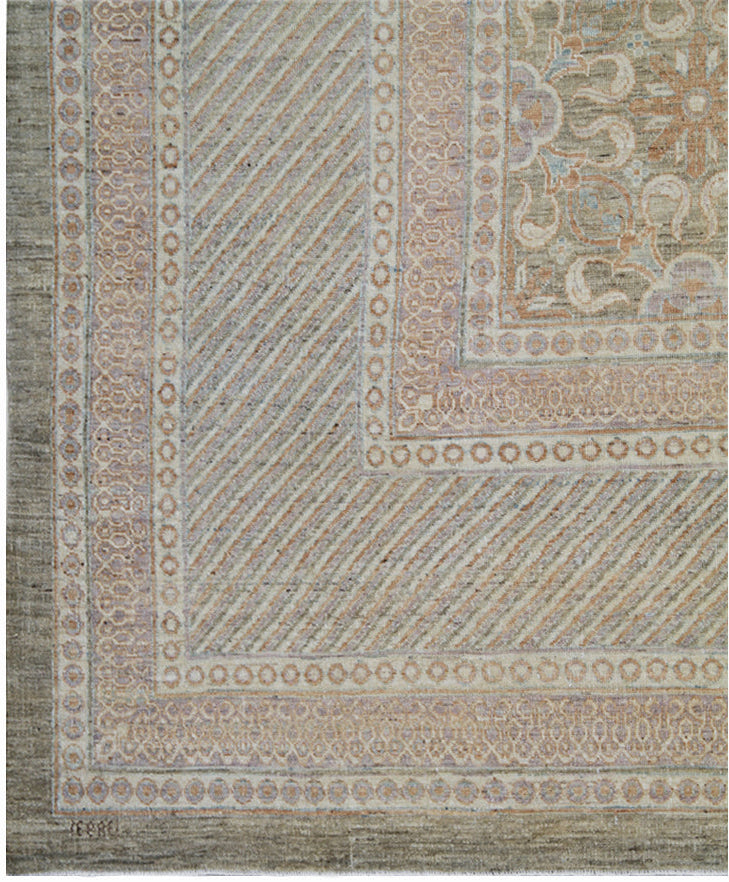 14'x24' Palace-Size Ariana Samarkand / Khotan Rug – Olive Green Medallion Design