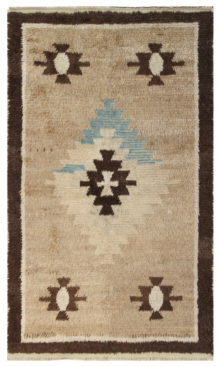 4'x7' Vintage Turkish Tulu Rug - Brown & Abrash Blue Tribal