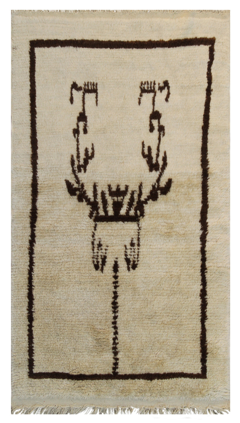 3'x5' Ivory and Brown Turkish Tulu Small Rug