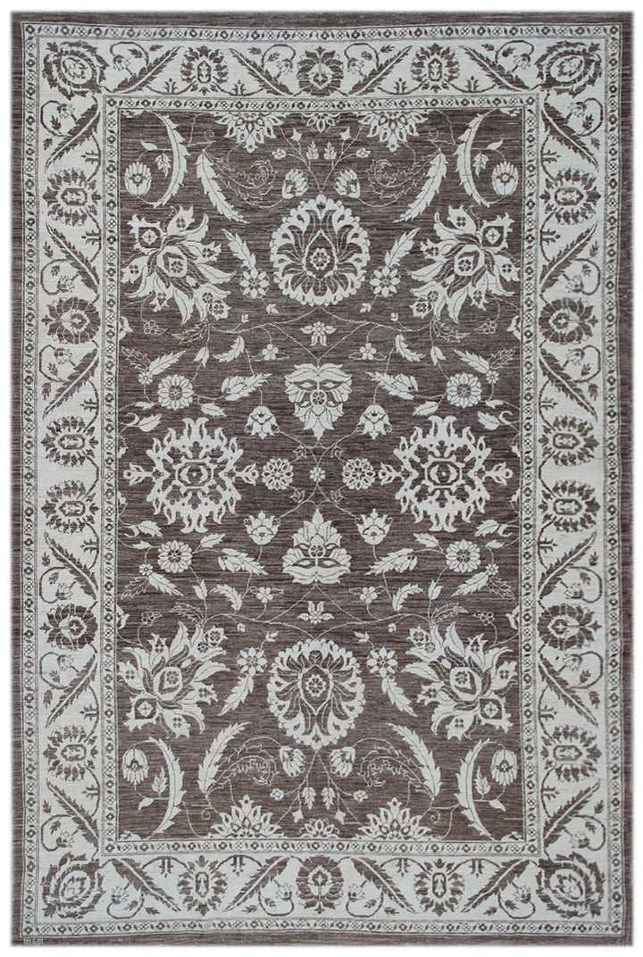 6'x9' Ariana Traditional Dark Brown Beig Wool Area Rug