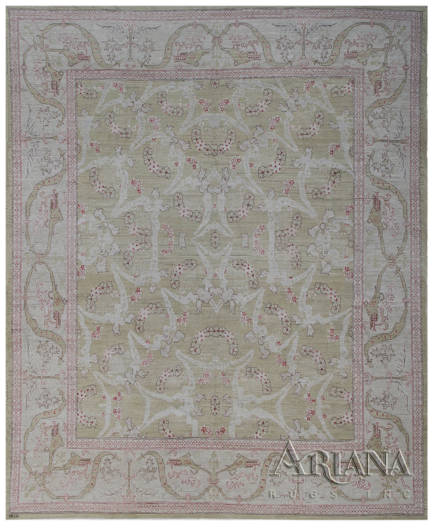 10'x8' Decorative High Quality Soft Green and Ivory Ariana Transitional Rug