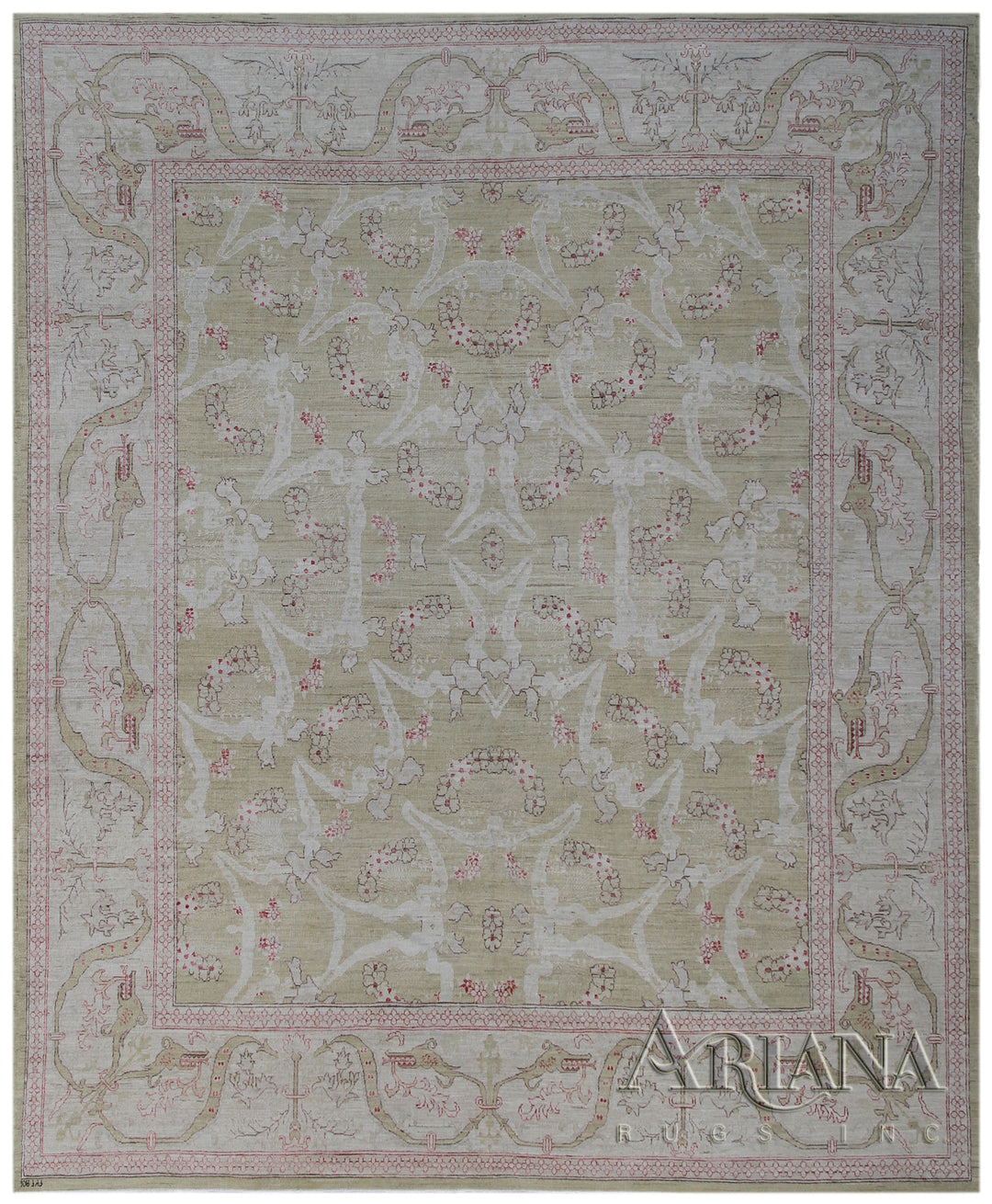 8'x10' Decorative High Quality Soft Green and Ivory Ariana Transitional Rug