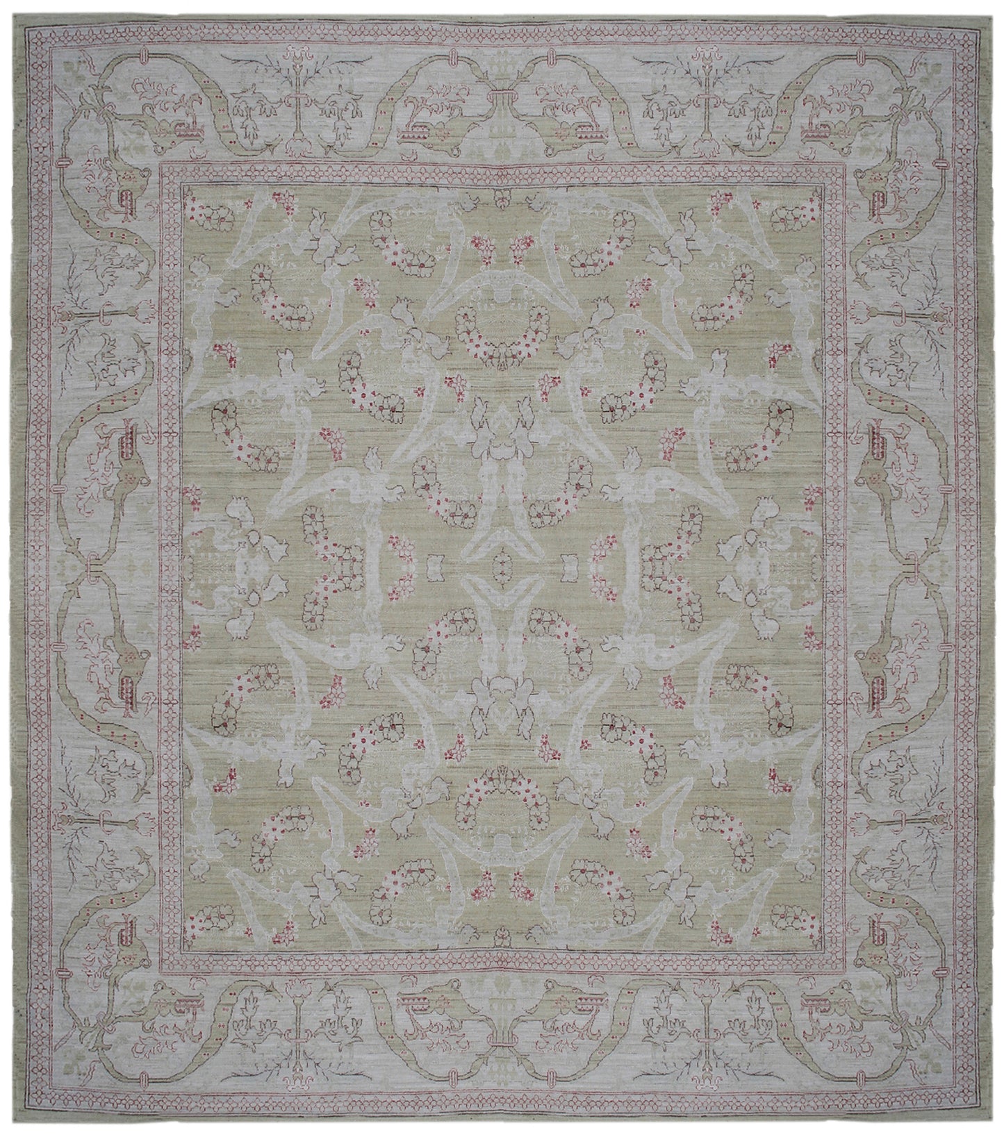 10'x8' Decorative High Quality Soft Green and Ivory Ariana Transitional Rug