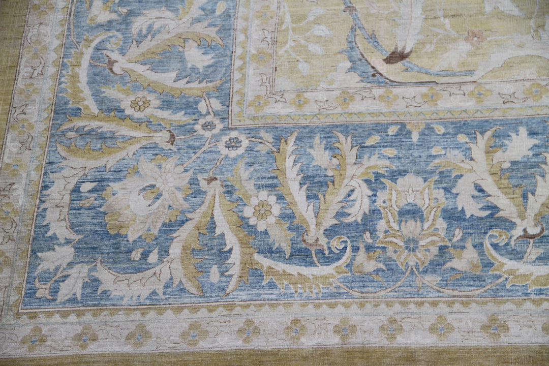 14'x19' Gold & Blue Persian Polonaise Rug – Wool & Silk | Ariana Luxury Rug