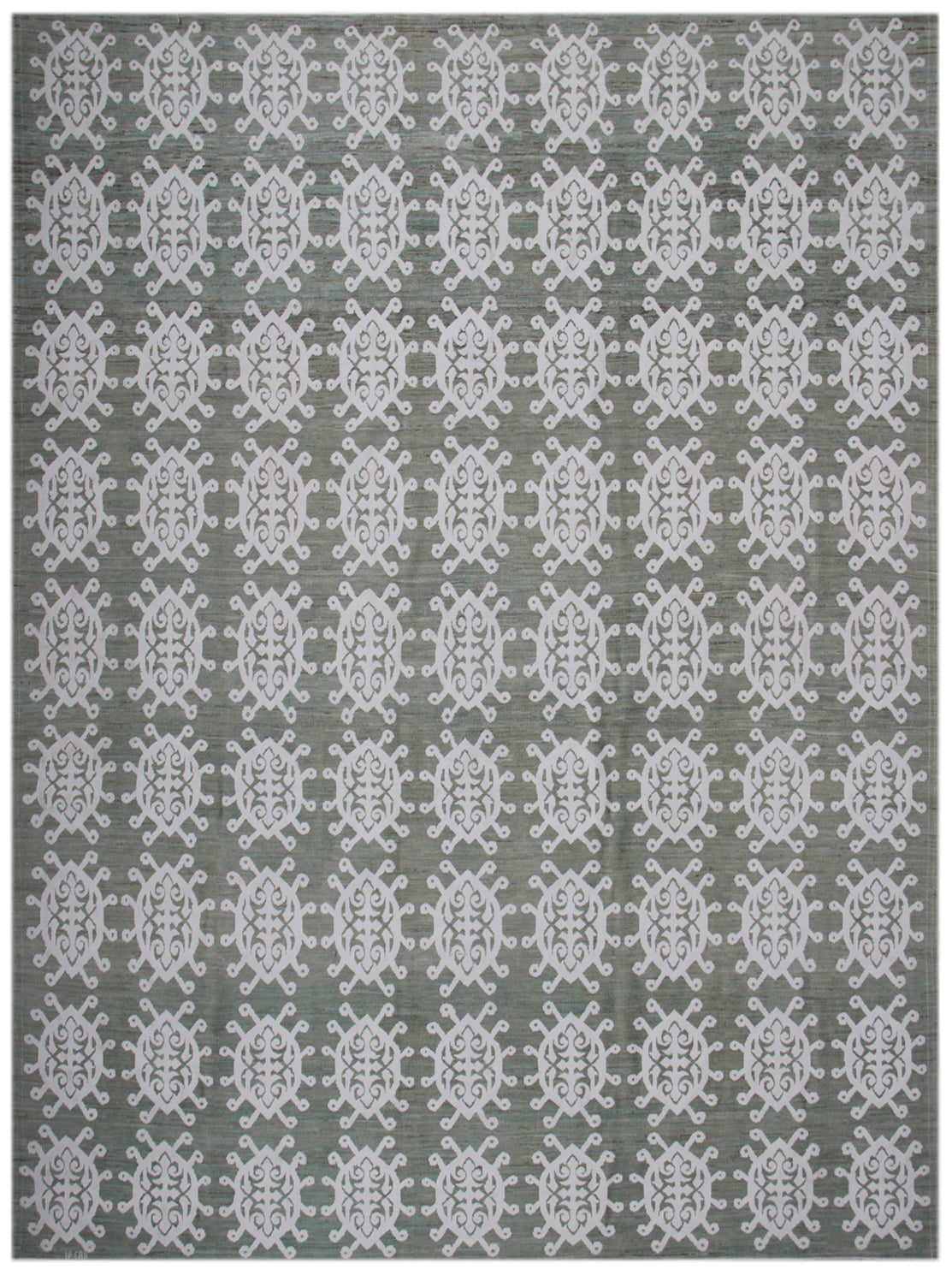 9.07 x  7.10 Green Turtle Design Hand-knotted Ariana Area Rug