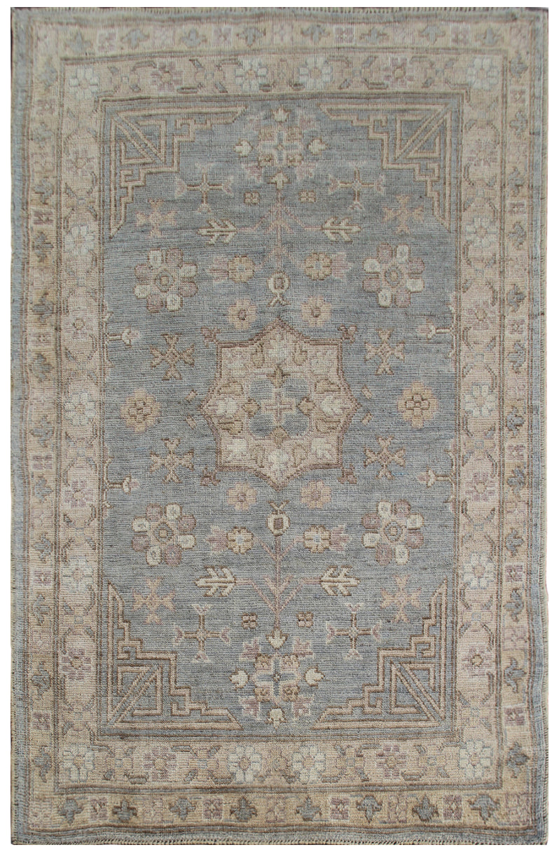 4'x6' Grey Blue Ushak Samarkand Design Wool Rug